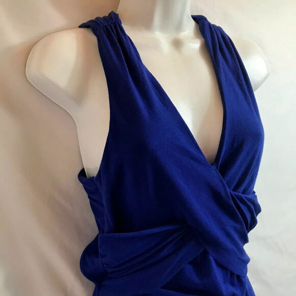 Poof Couture Dress Womens M Crisscross Maxi Electric Blue Long Slit Glamcore - Picture 4 of 11